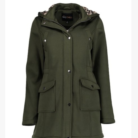 Olive Green Leopard Sherpa-Lined Hood Fleece Anorak NWTs Sz Large - Picture 2 of 8